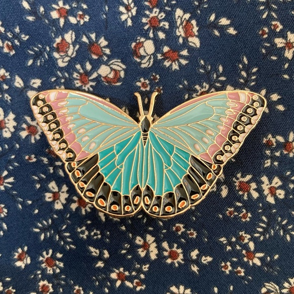 Blue & Pink Butterfly Brooch/Pin, Large - Picture 2 of 4